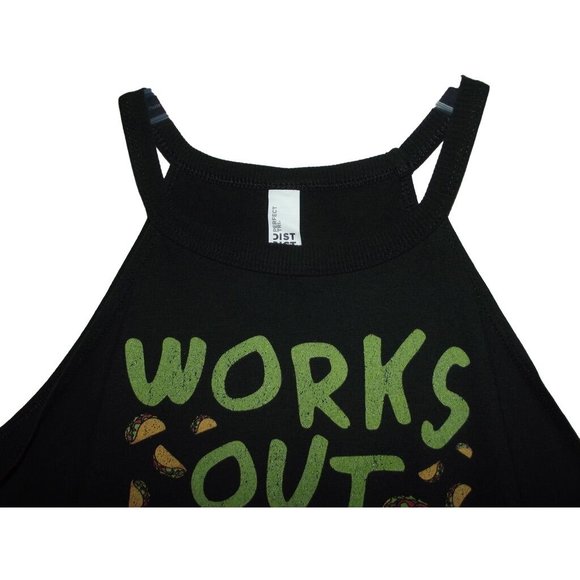 Tank Top Womens Sz Large Works Out But Clearly Loves Tacos -District Perfect Tri - Picture 3 of 9